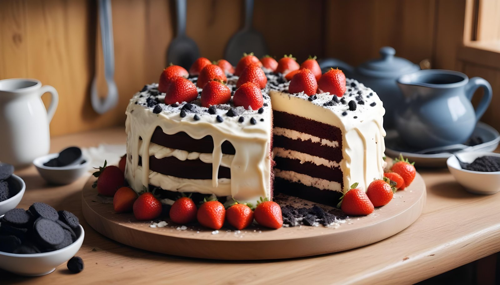 Delicious Strawberry Cream Cake Dessert Isolated on Elegant Background