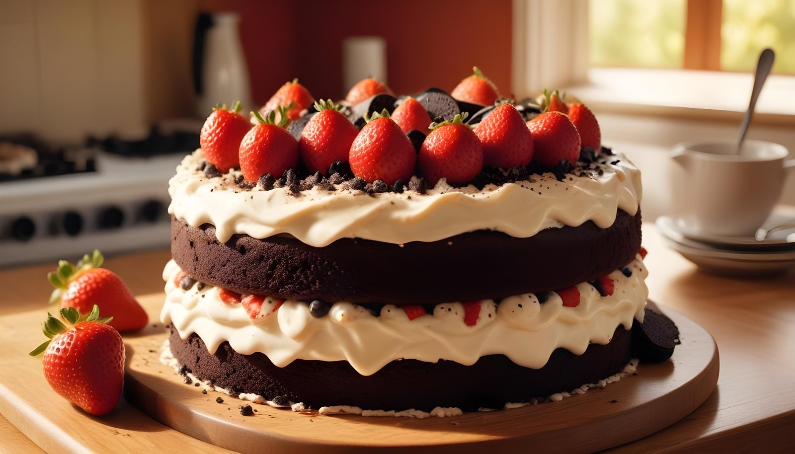 Delicious Strawberry Cream Cake Dessert Isolated on Elegant Background