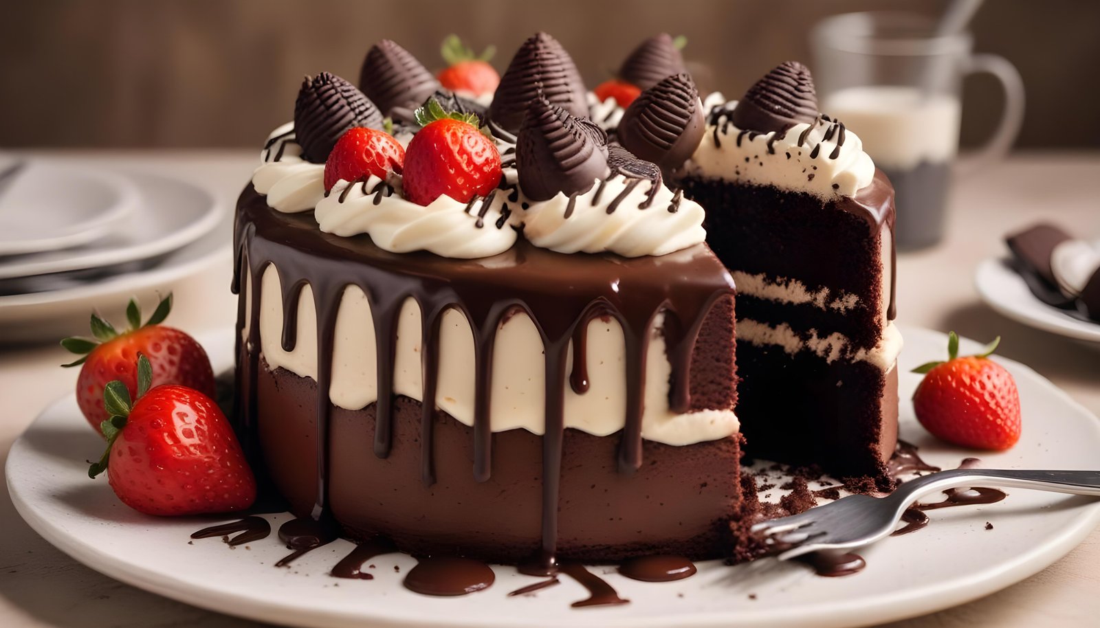 Delicious Strawberry Cream Cake Dessert Isolated on Elegant Background
