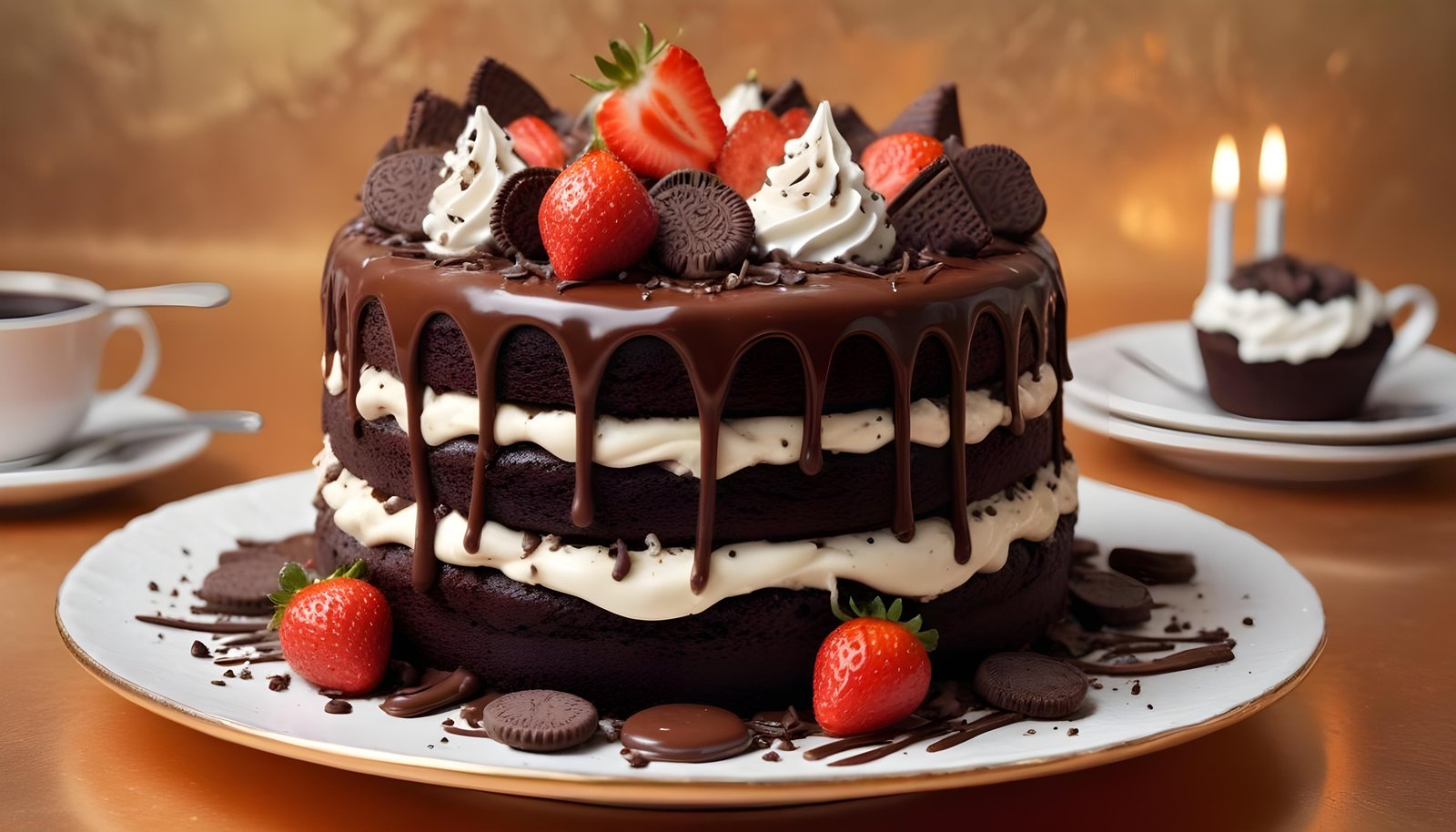Delicious Strawberry Cream Cake Dessert Isolated on Elegant Background