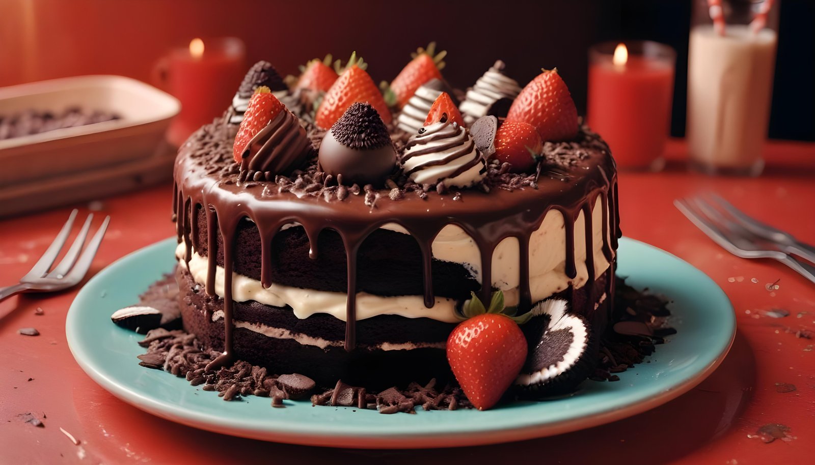 Delicious Strawberry Cream Cake Dessert Isolated on Elegant Background