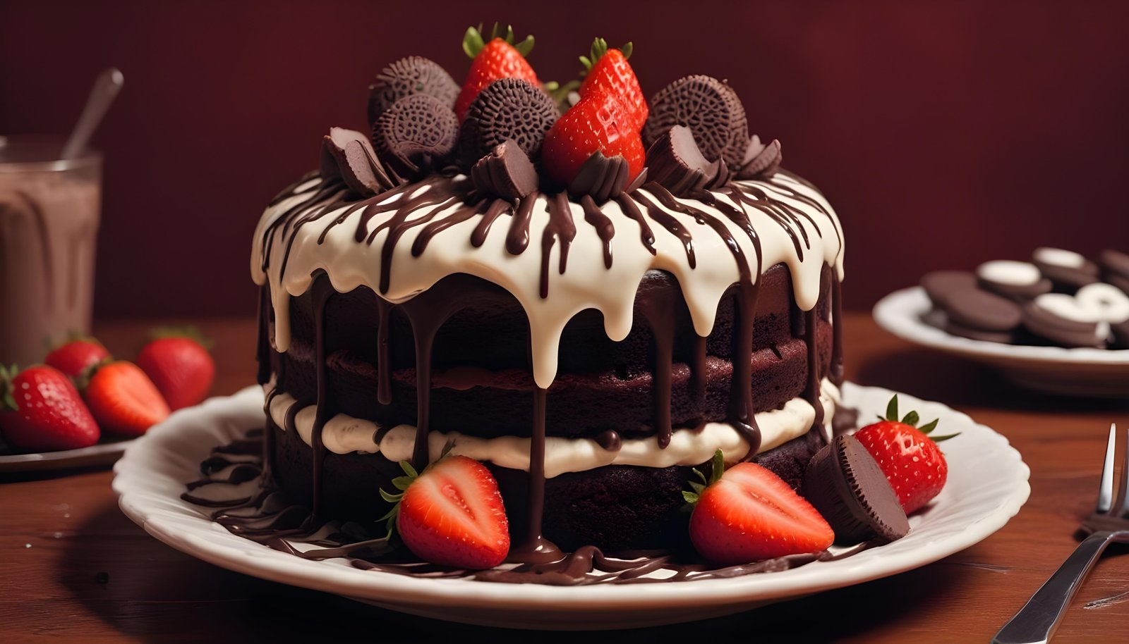 Delicious Strawberry Cream Cake Dessert Isolated on Elegant Background