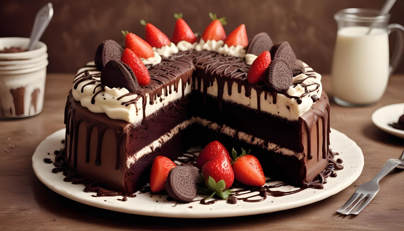 Delicious Strawberry Cream Cake Dessert Isolated on Elegant Background
