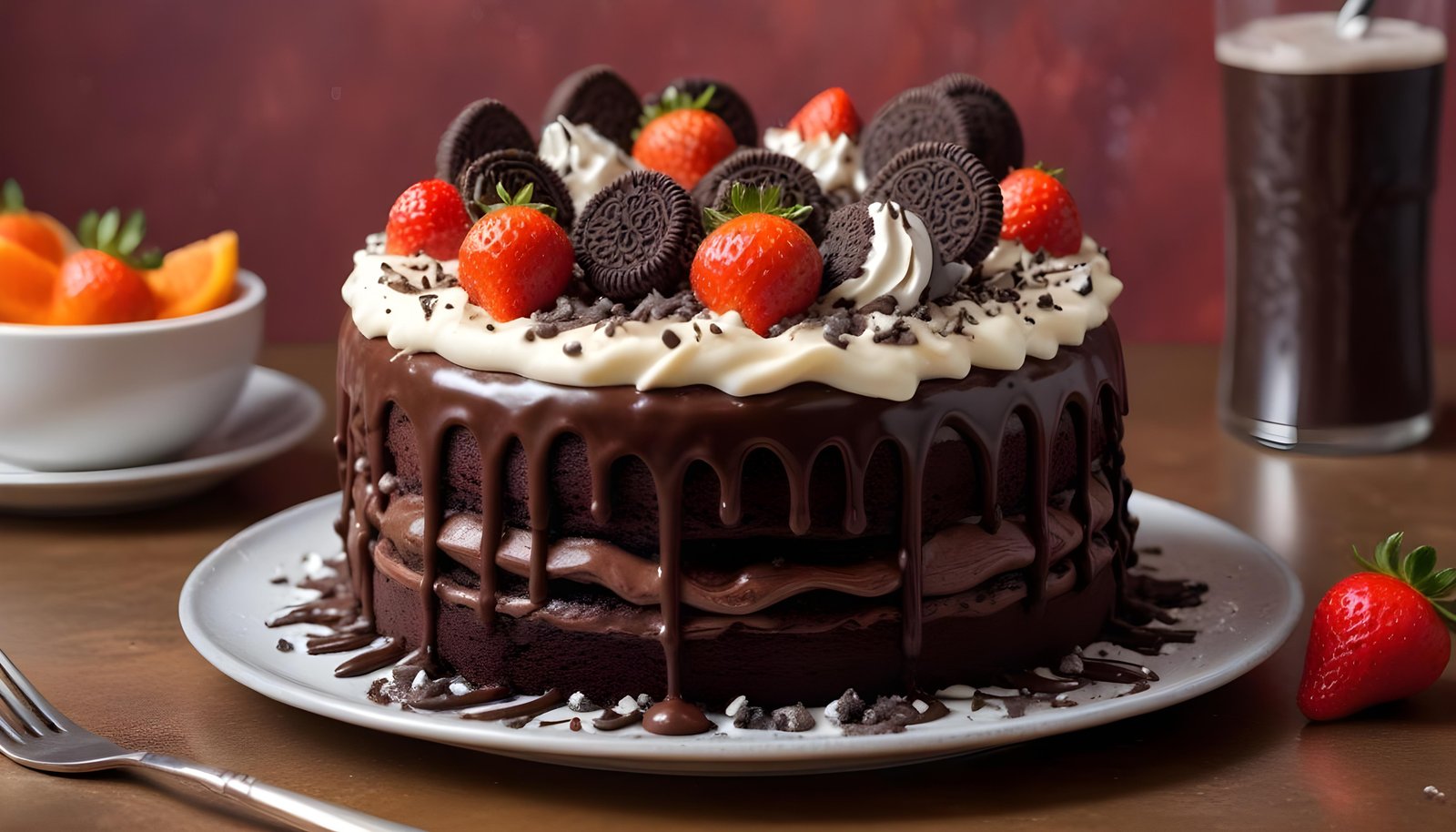 Delicious Strawberry Cream Cake Dessert Isolated on Elegant Background