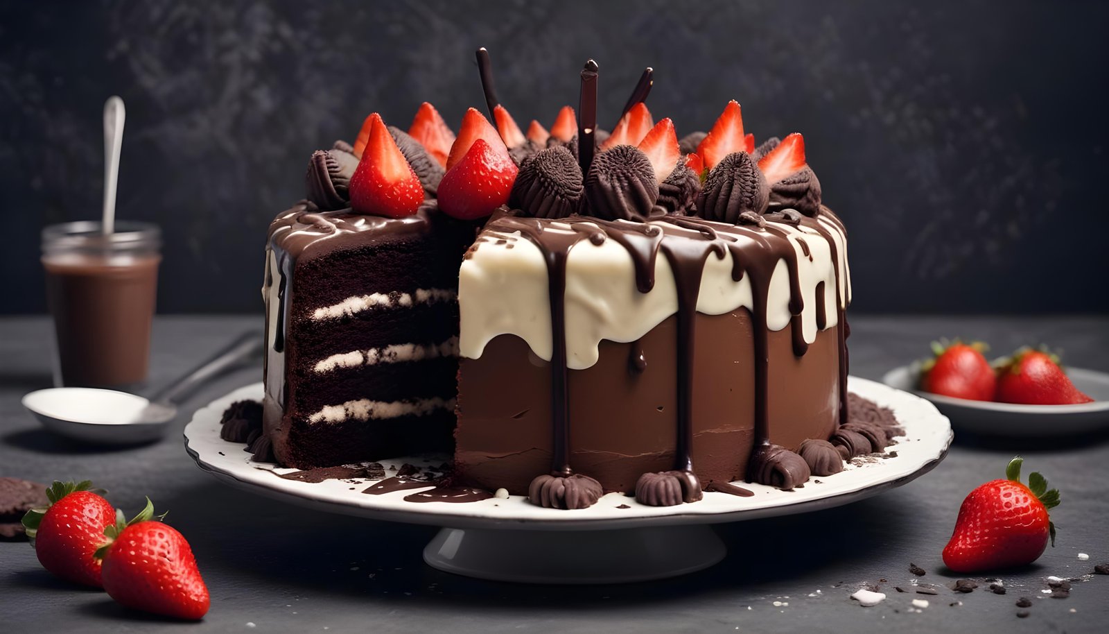 Delicious Strawberry Cream Cake Dessert Isolated on Elegant Background
