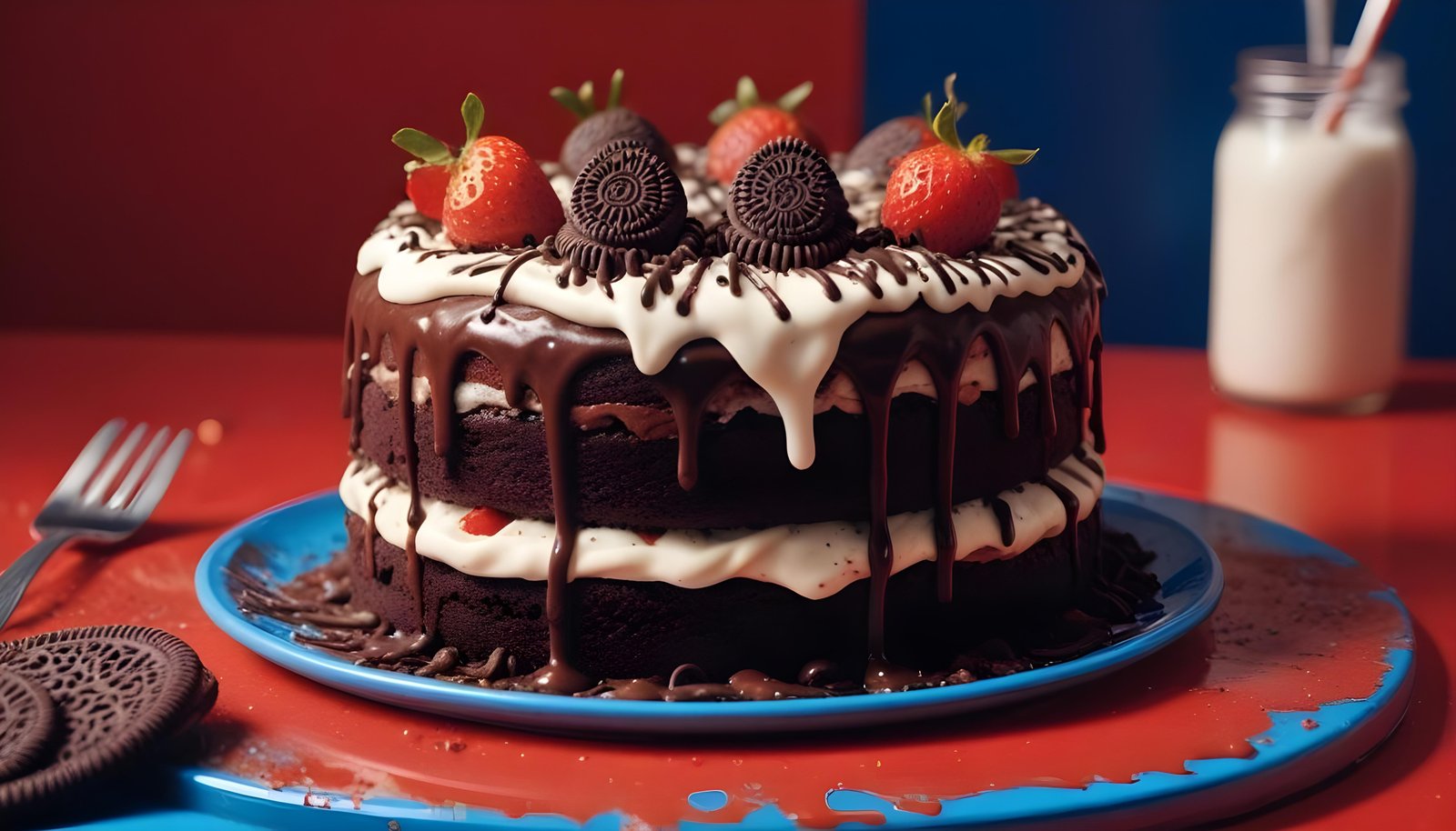 Delicious Strawberry Cream Cake Dessert Isolated on Elegant Background