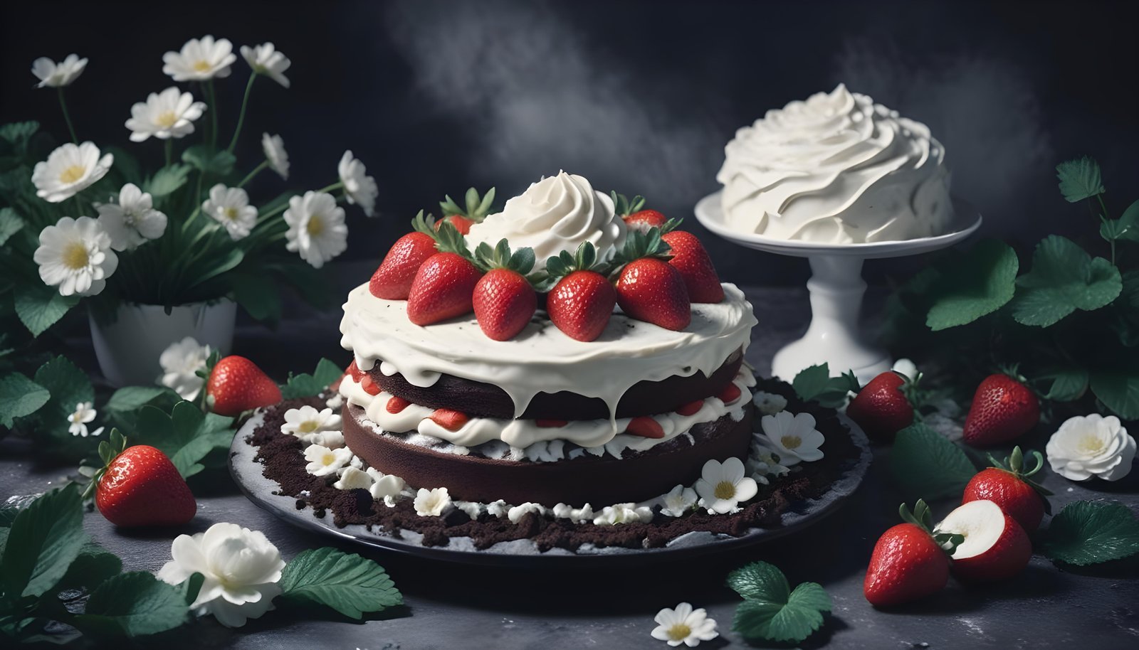 Delicious Strawberry Cream Cake Dessert Isolated on Elegant Background