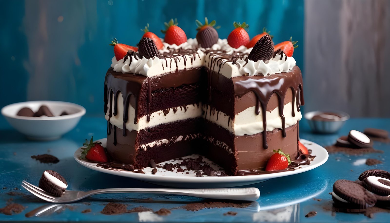 Delicious Strawberry Cream Cake Dessert Isolated on Elegant Background