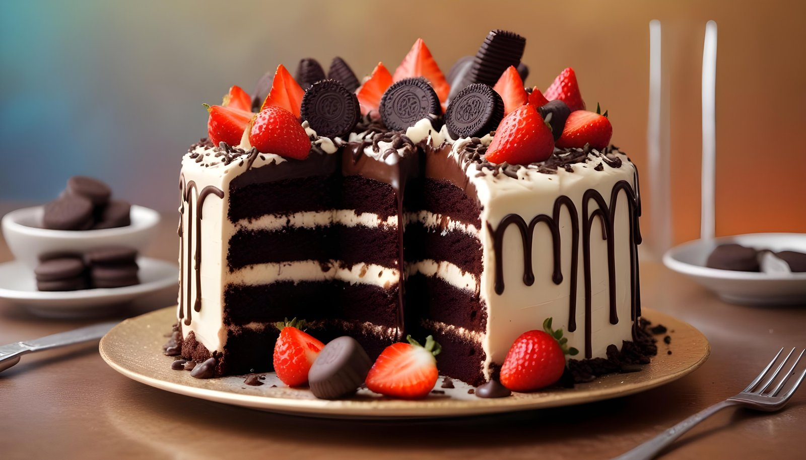 Delicious Strawberry Cream Cake Dessert Isolated on Elegant Background