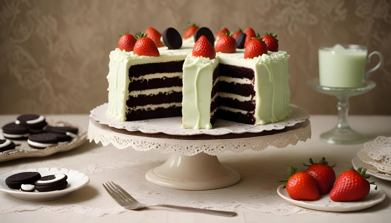 Delicious Strawberry Cream Cake Dessert Isolated on Elegant Background