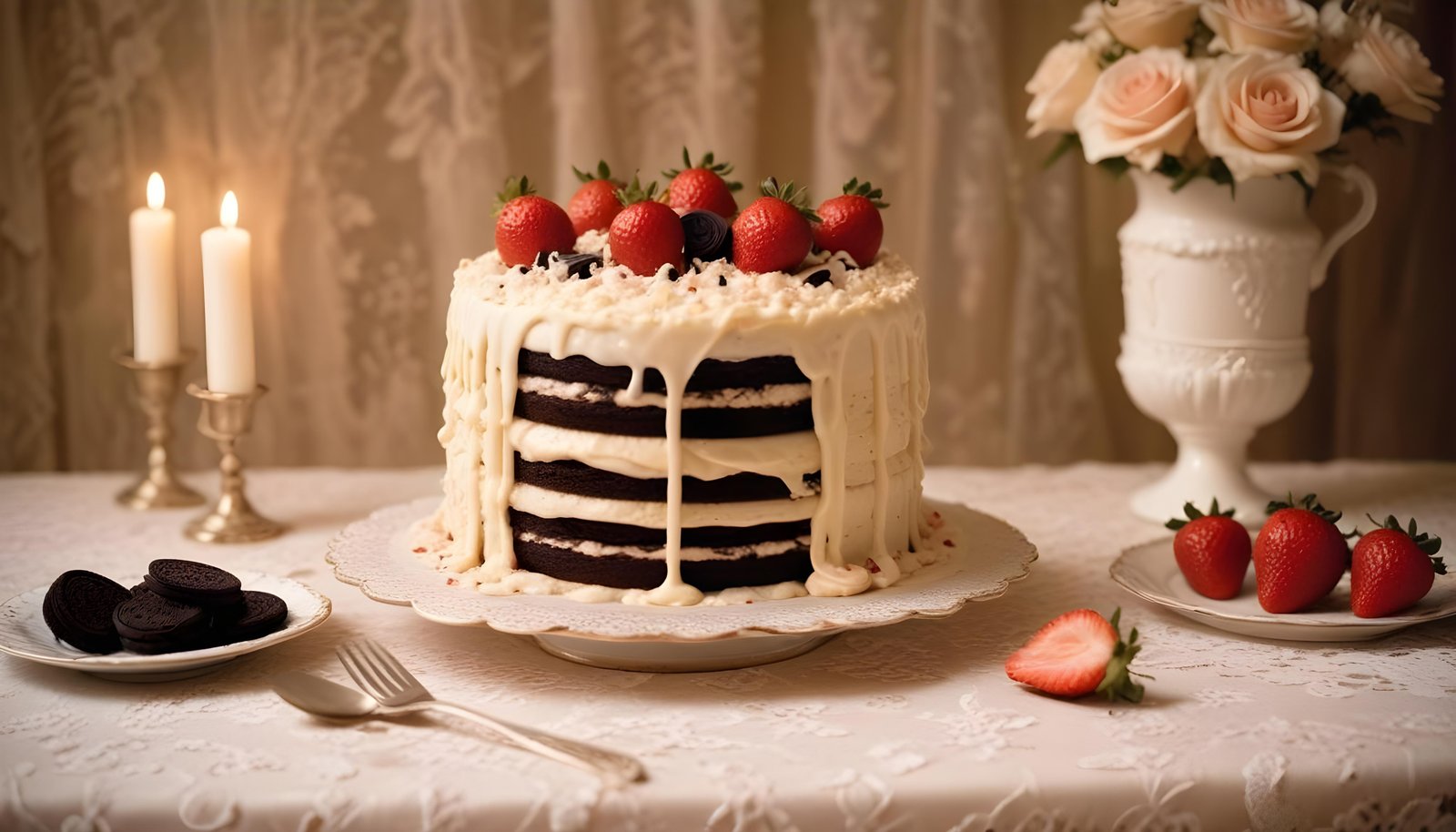 Delicious Strawberry Cream Cake Dessert Isolated on Elegant Background