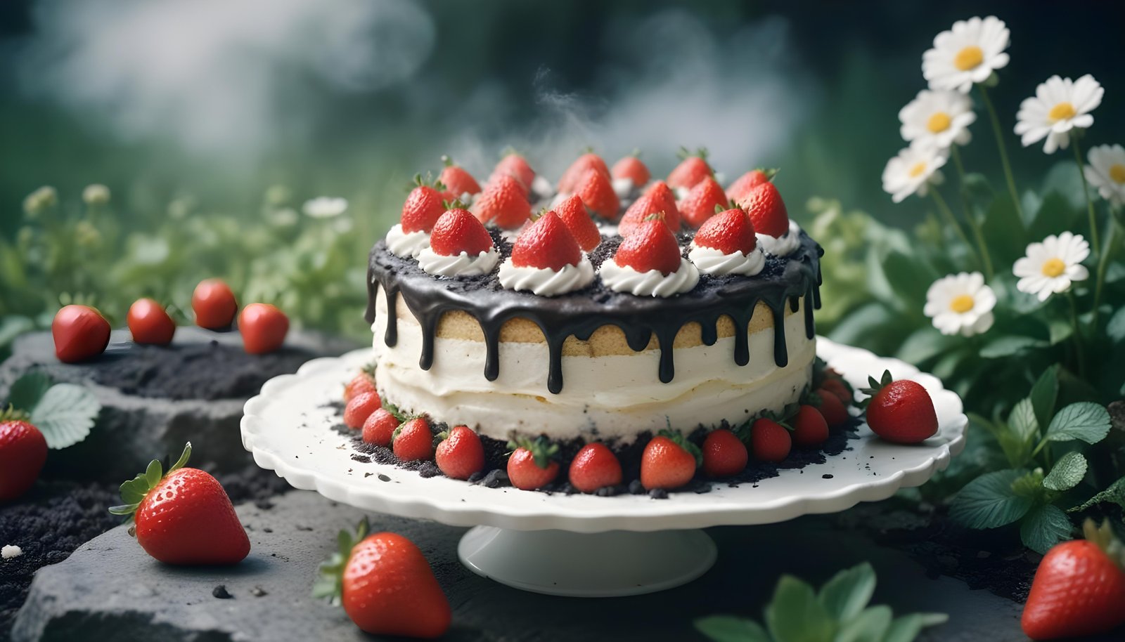 Delicious Strawberry Cream Cake Dessert Isolated on Elegant Background