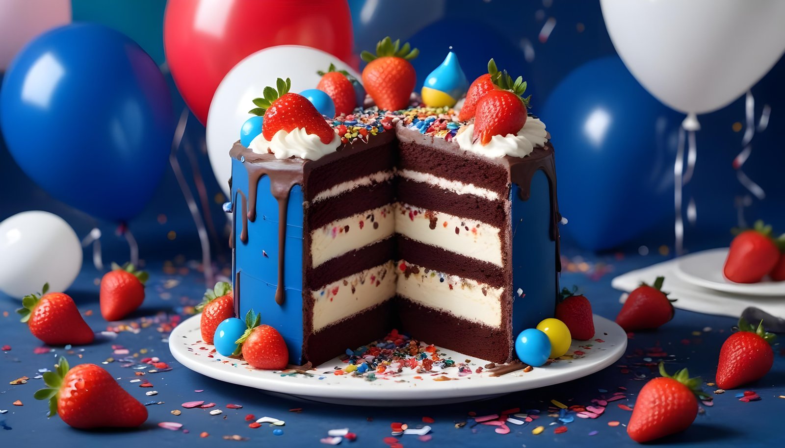 Delicious Strawberry Cream Cake Dessert Isolated on Elegant Background