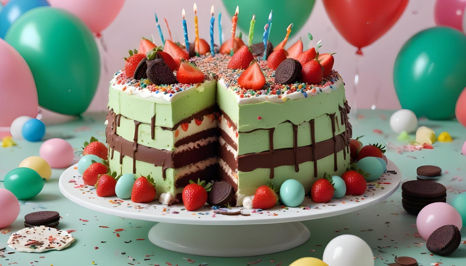 Delicious Strawberry Cream Cake Dessert Isolated on Elegant Background