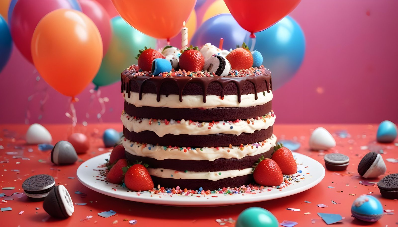 Delicious Strawberry Cream Cake Dessert Isolated on Elegant Background