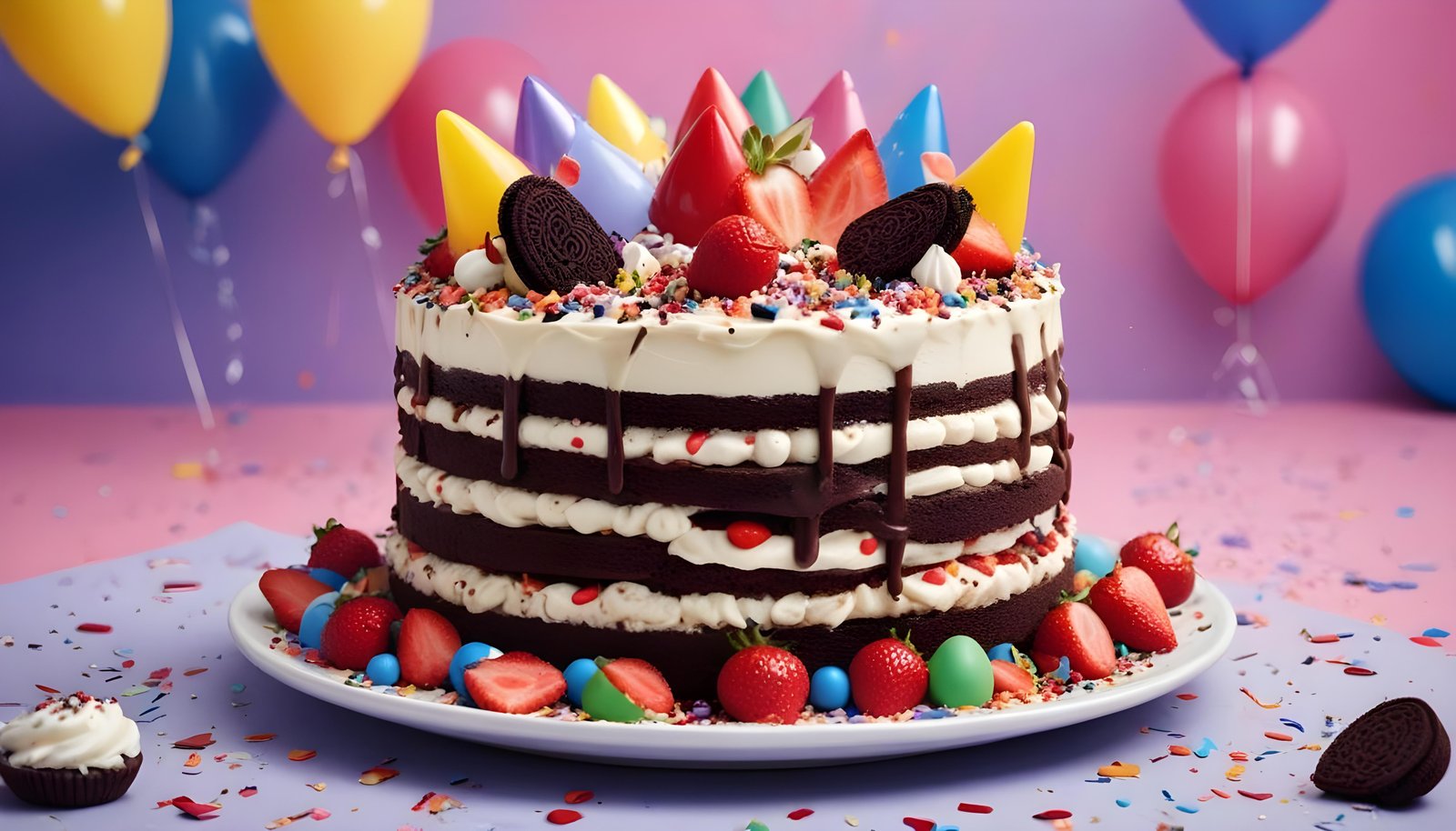 Delicious Strawberry Cream Cake Dessert Isolated on Elegant Background