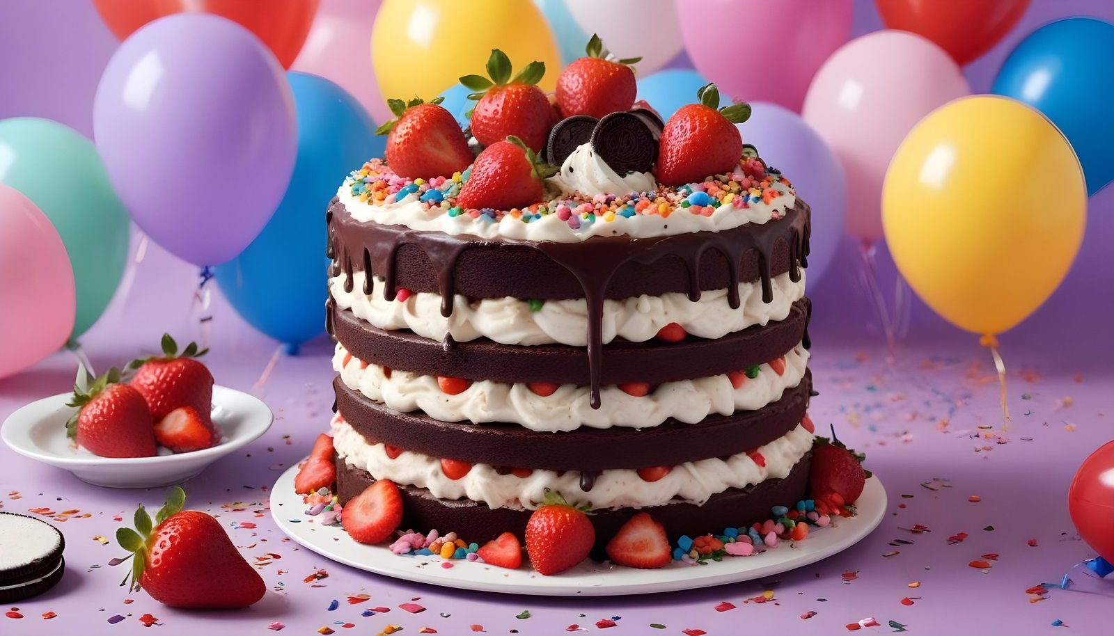 Delicious Strawberry Cream Cake Dessert Isolated on Elegant Background