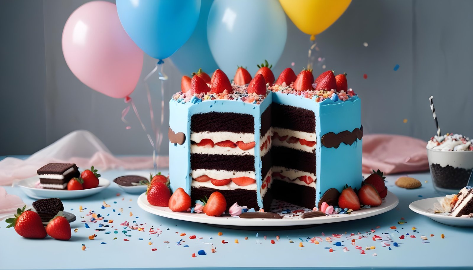 Delicious Strawberry Cream Cake Dessert Isolated on Elegant Background