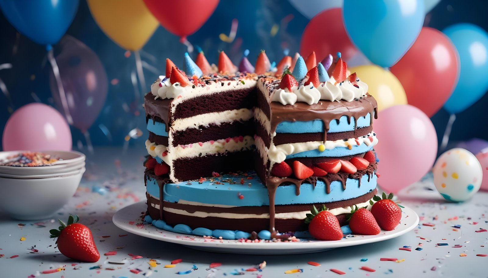 Delicious Strawberry Cream Cake Dessert Isolated on Elegant Background