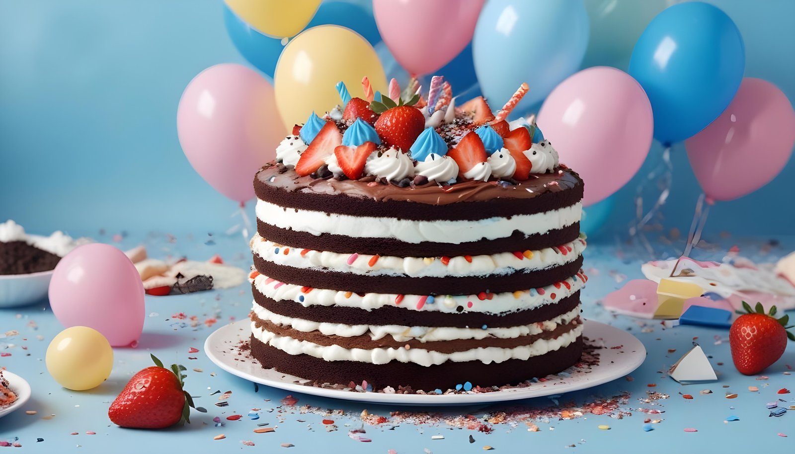 Delicious Strawberry Cream Cake Dessert Isolated on Elegant Background
