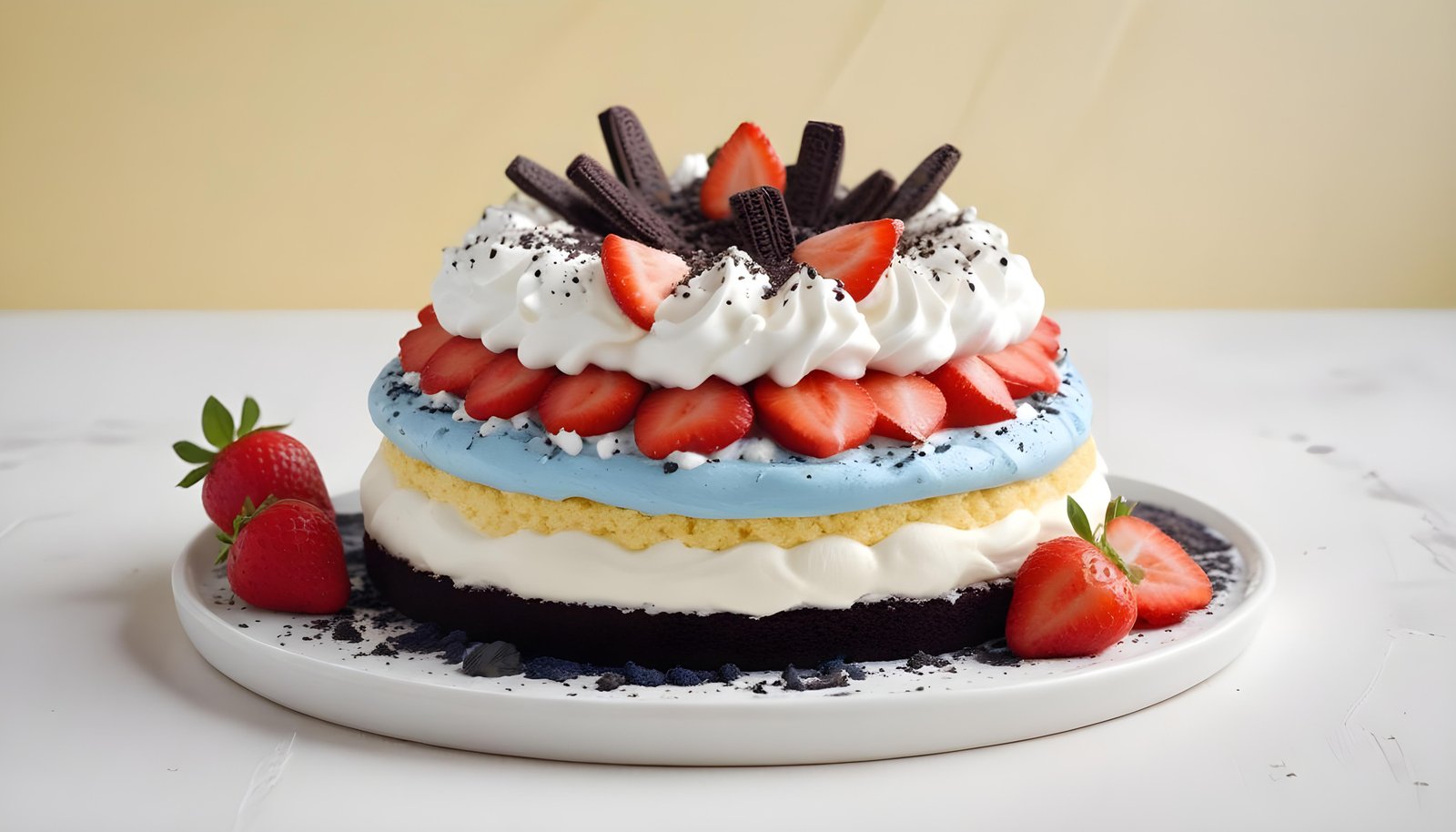 Delicious Strawberry Cream Cake Dessert Isolated on Elegant Background