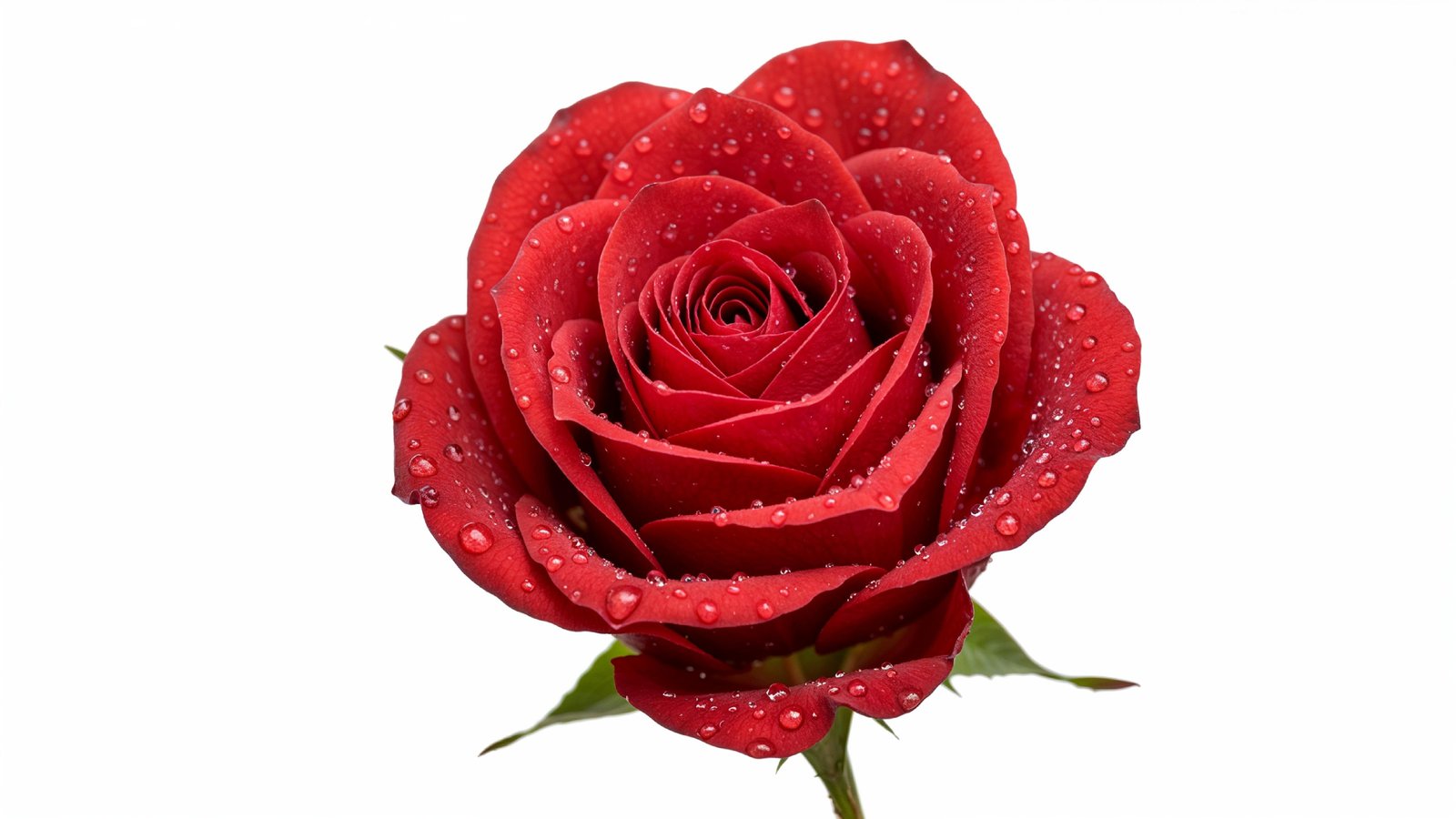 Elegant Red Rose with Dewdrops on White Background
