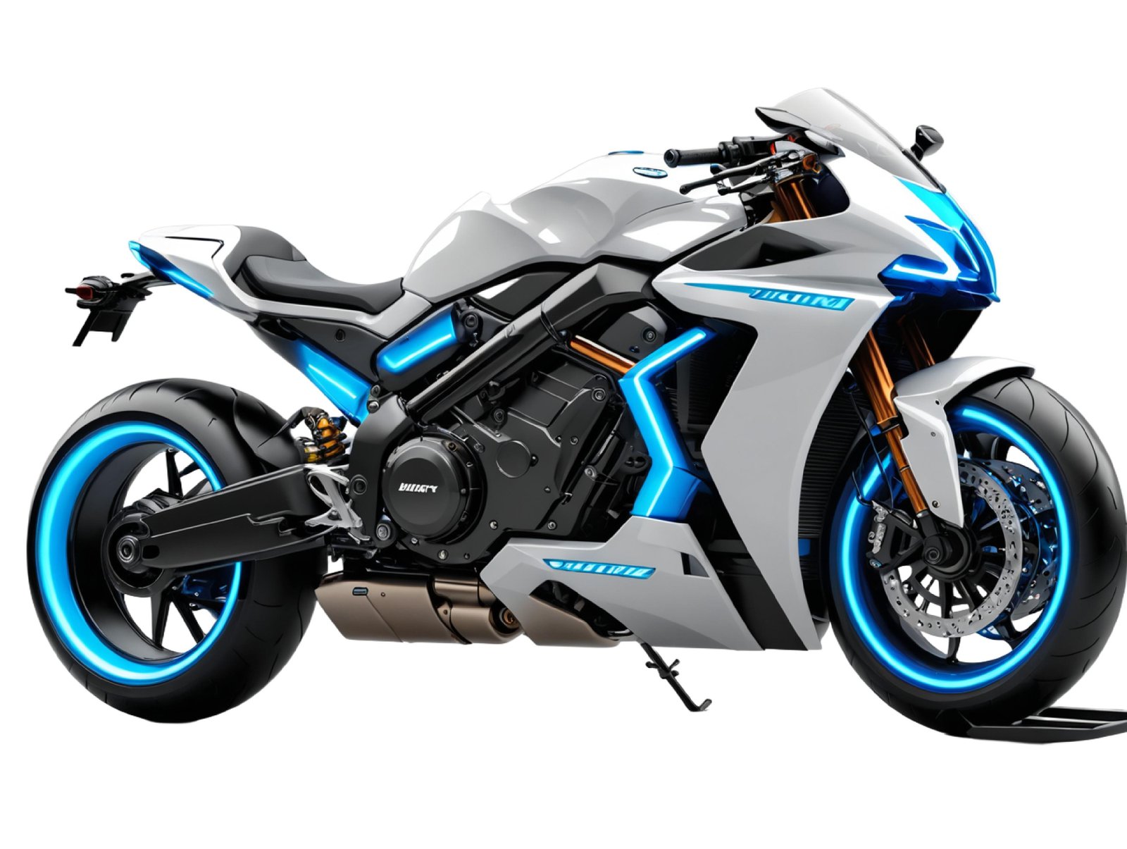 Futuristic Blue Sport Motorcycle Isolated on White Background
