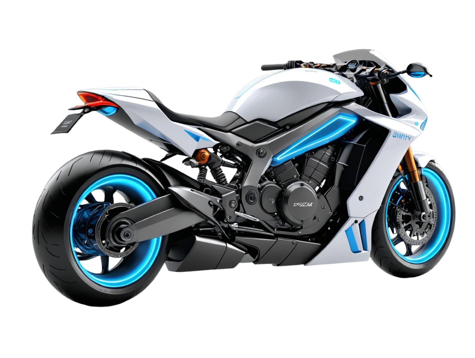 Futuristic Blue Sport Motorcycle Isolated on White Background