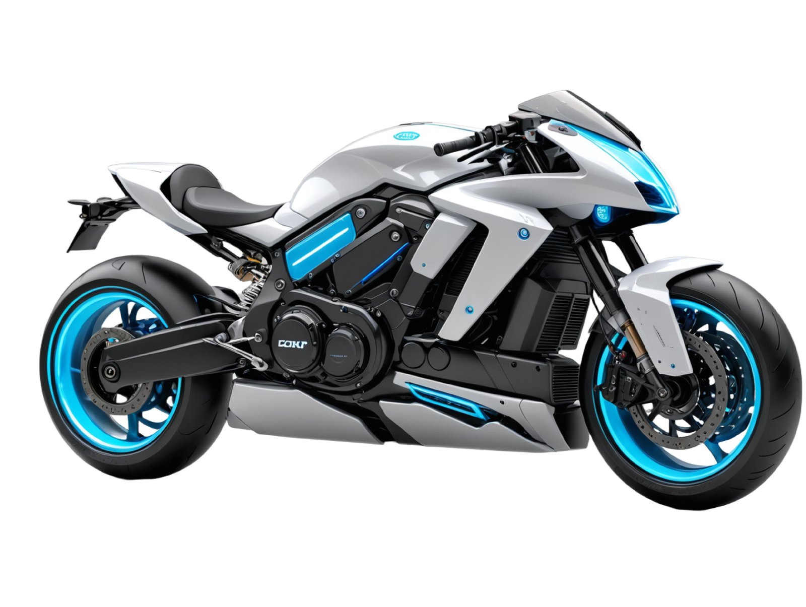 Futuristic Blue Sport Motorcycle Isolated on White Background