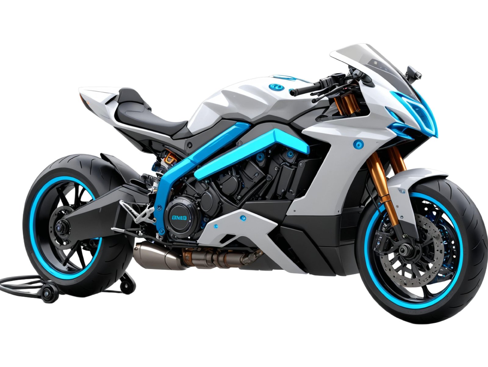 Futuristic Blue Sport Motorcycle Isolated on White Background