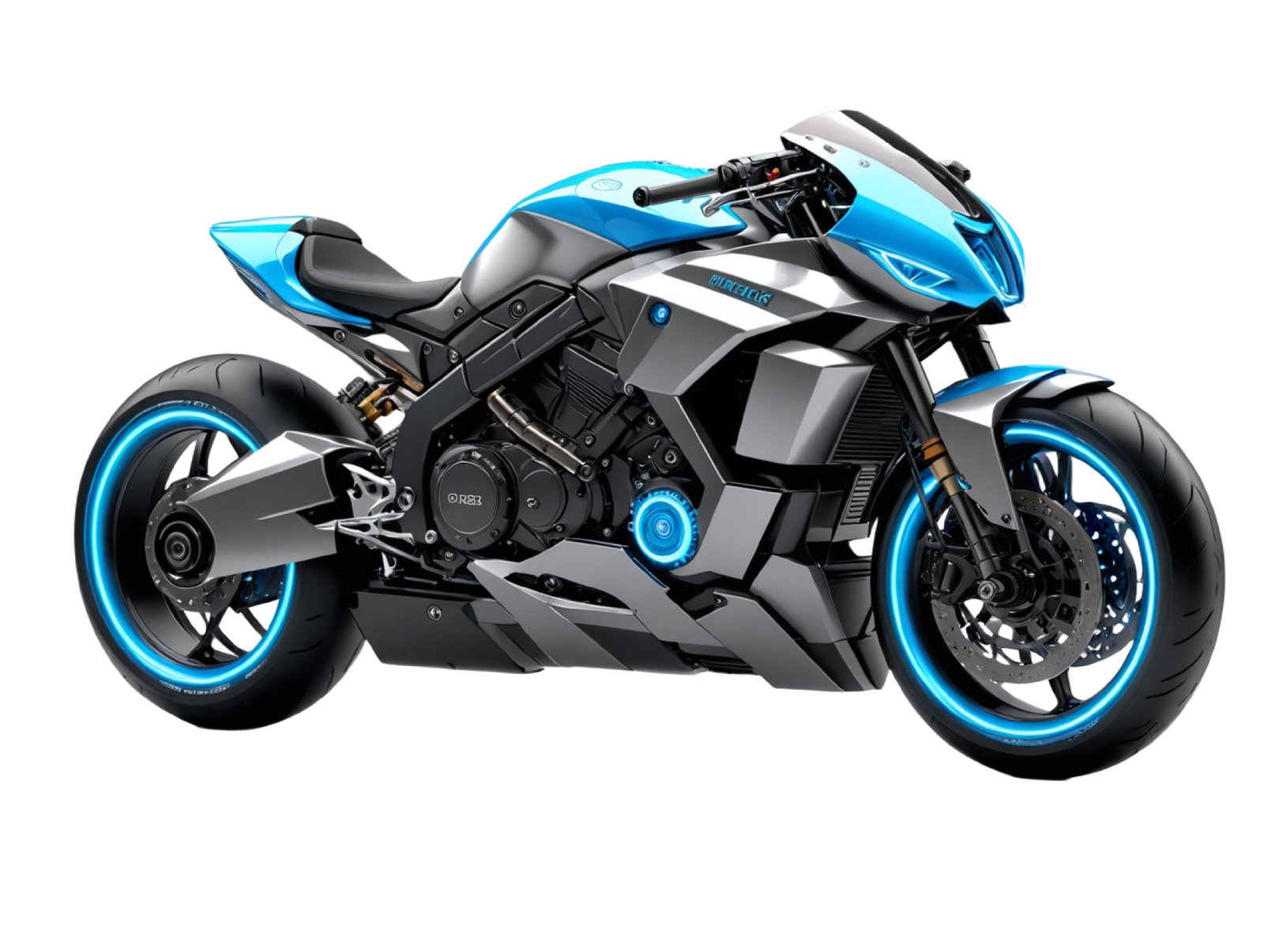 Futuristic Blue Sport Motorcycle Isolated on White Background