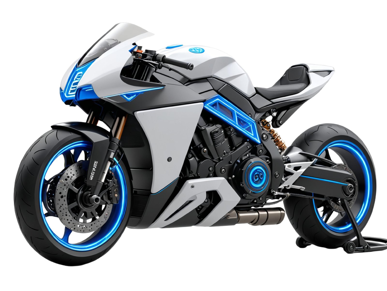 Futuristic Blue Sport Motorcycle Isolated on White Background