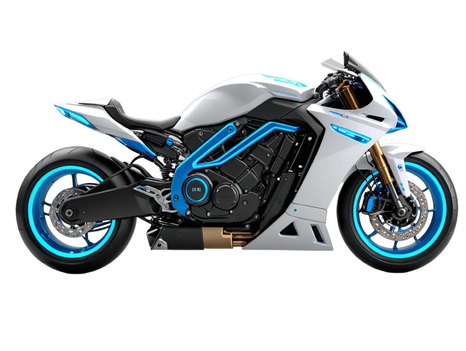 Futuristic Blue Sport Motorcycle Isolated on White Background