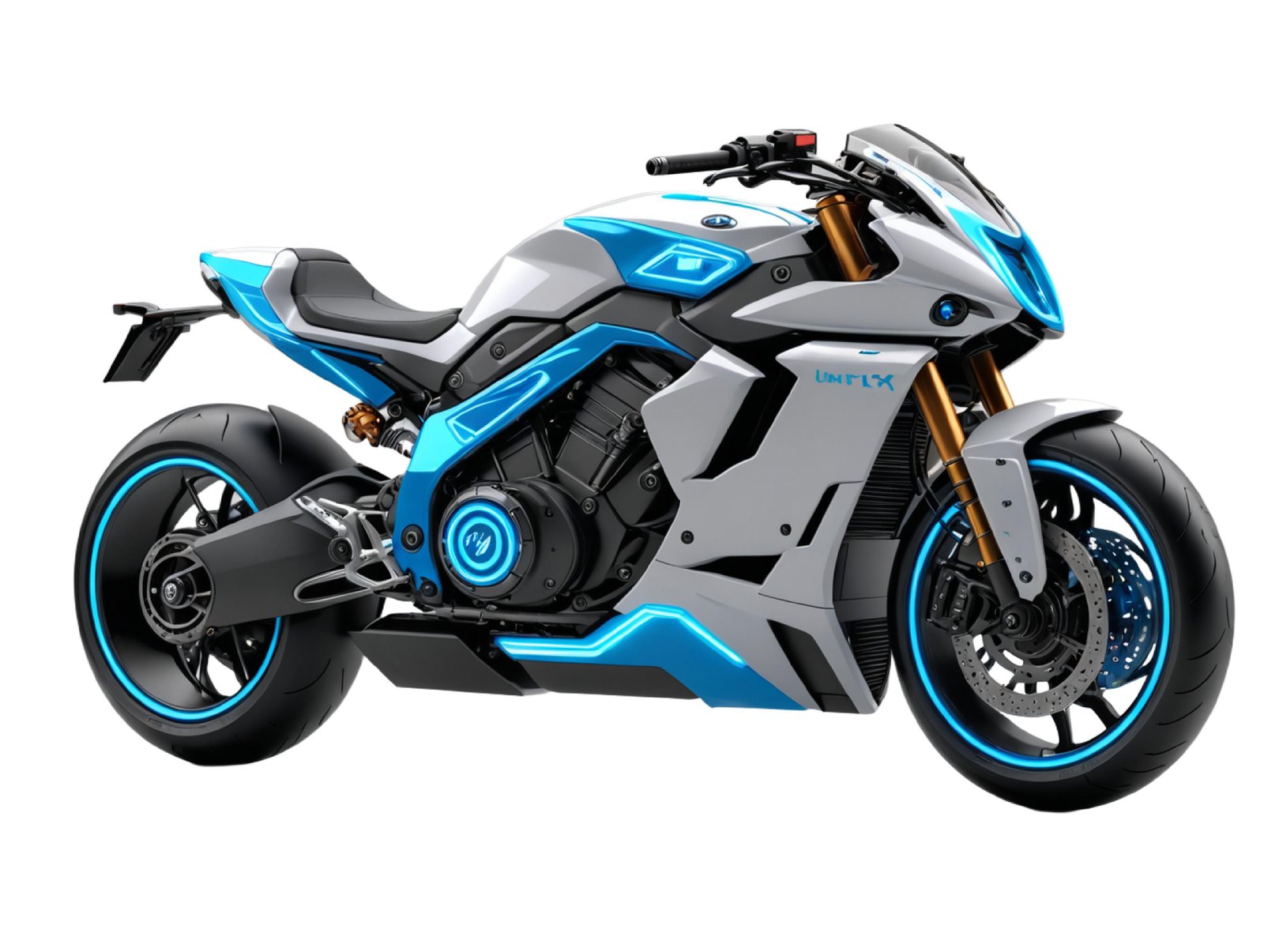 Futuristic Blue Sport Motorcycle Isolated on White Background