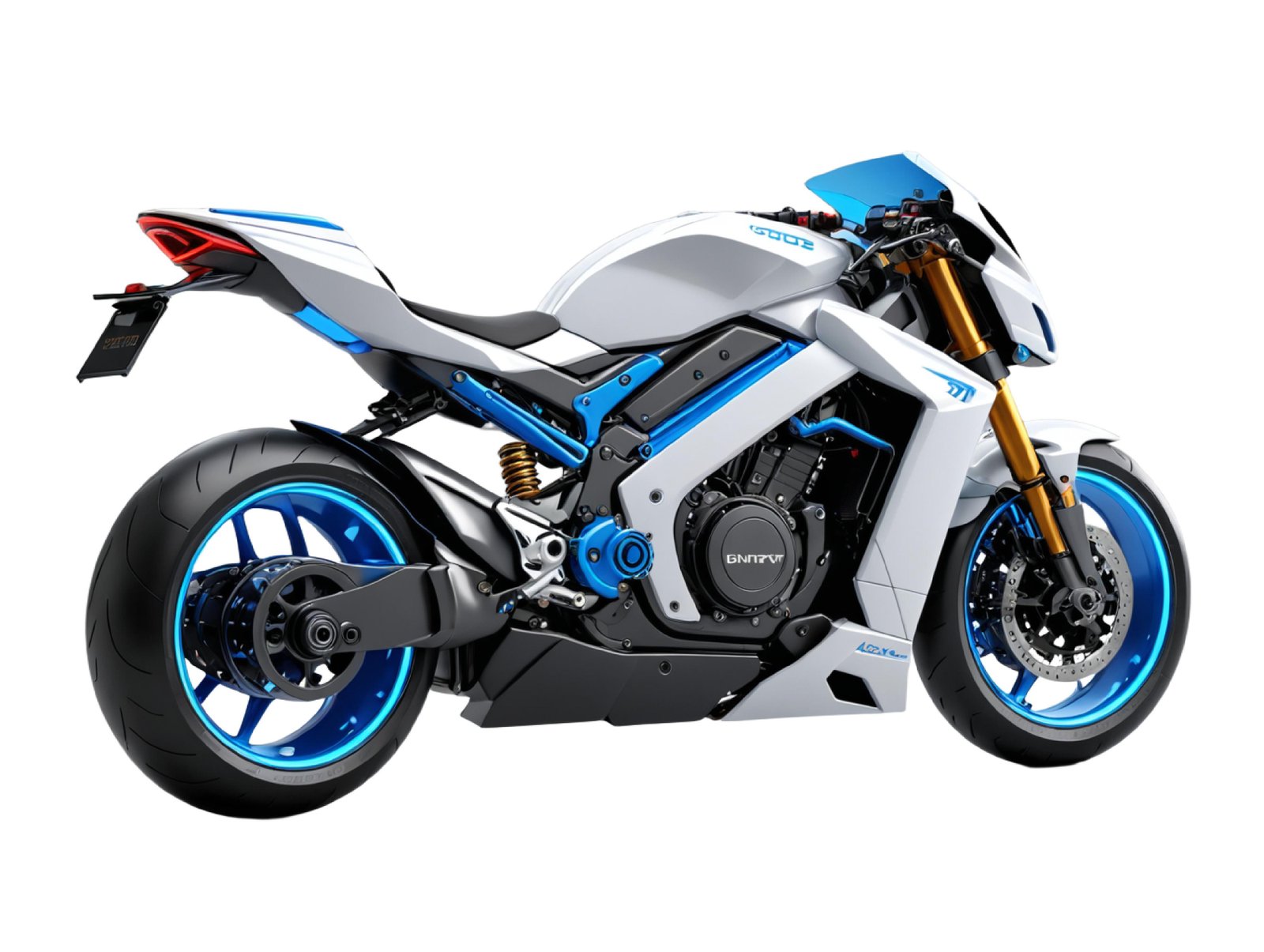 Futuristic Blue Sport Motorcycle Isolated on White Background