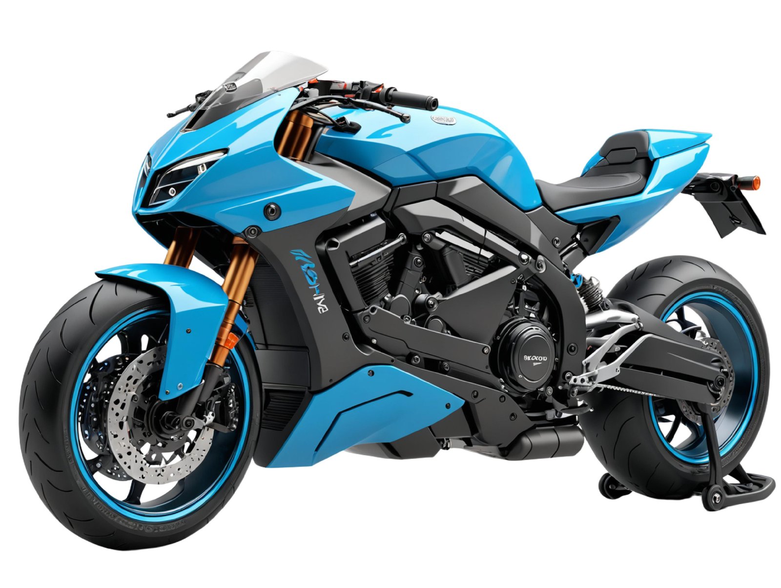 Futuristic Blue Sport Motorcycle Isolated on White Background