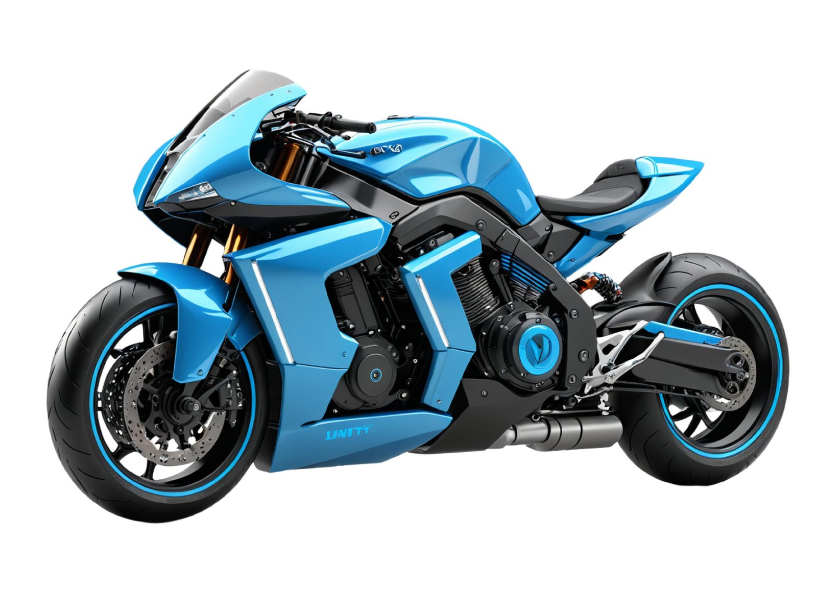 Futuristic Blue Sport Motorcycle Isolated on White Background