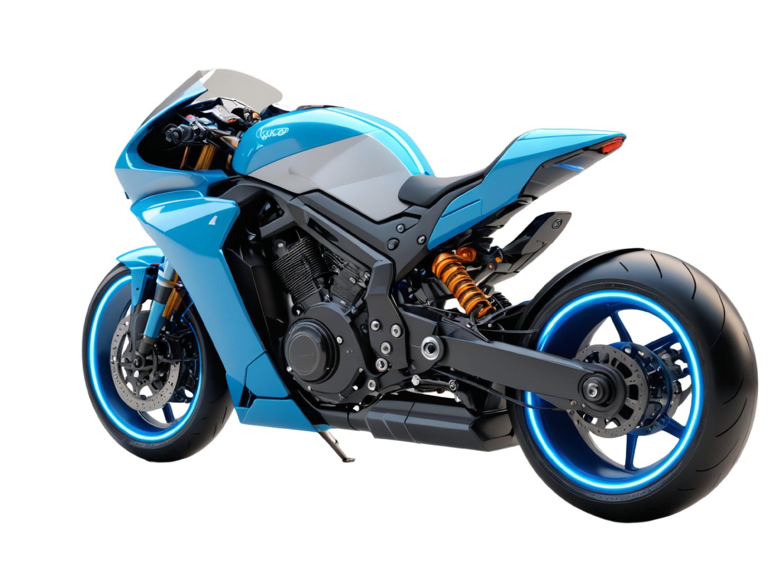 Futuristic Blue Sport Motorcycle Isolated on White Background