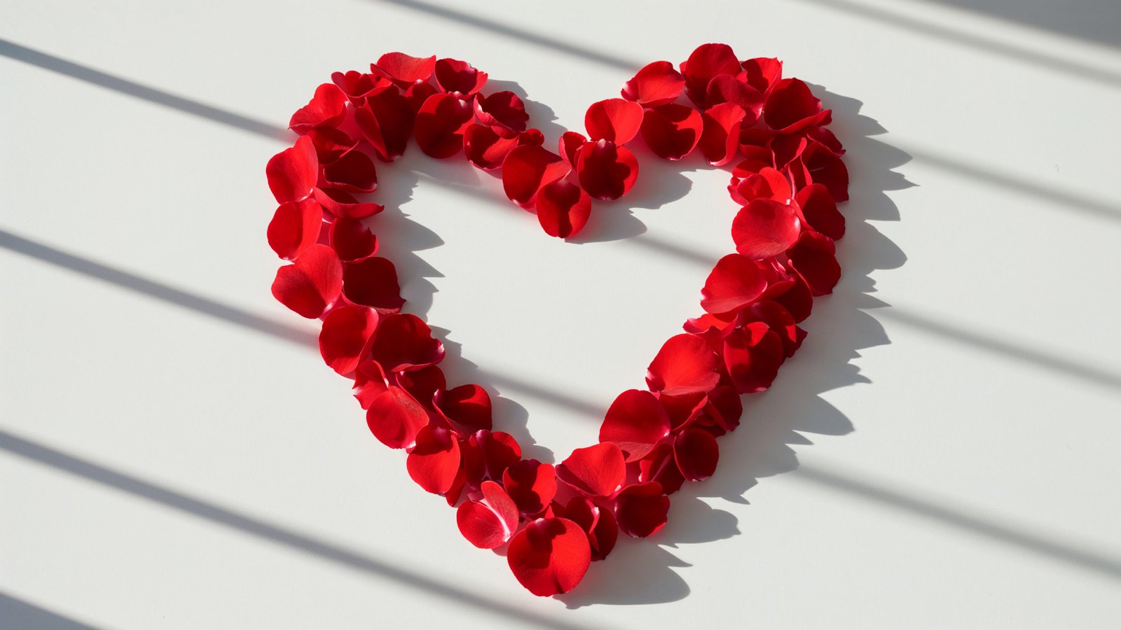 Heart Shape Made of Red Rose Petals on White Background