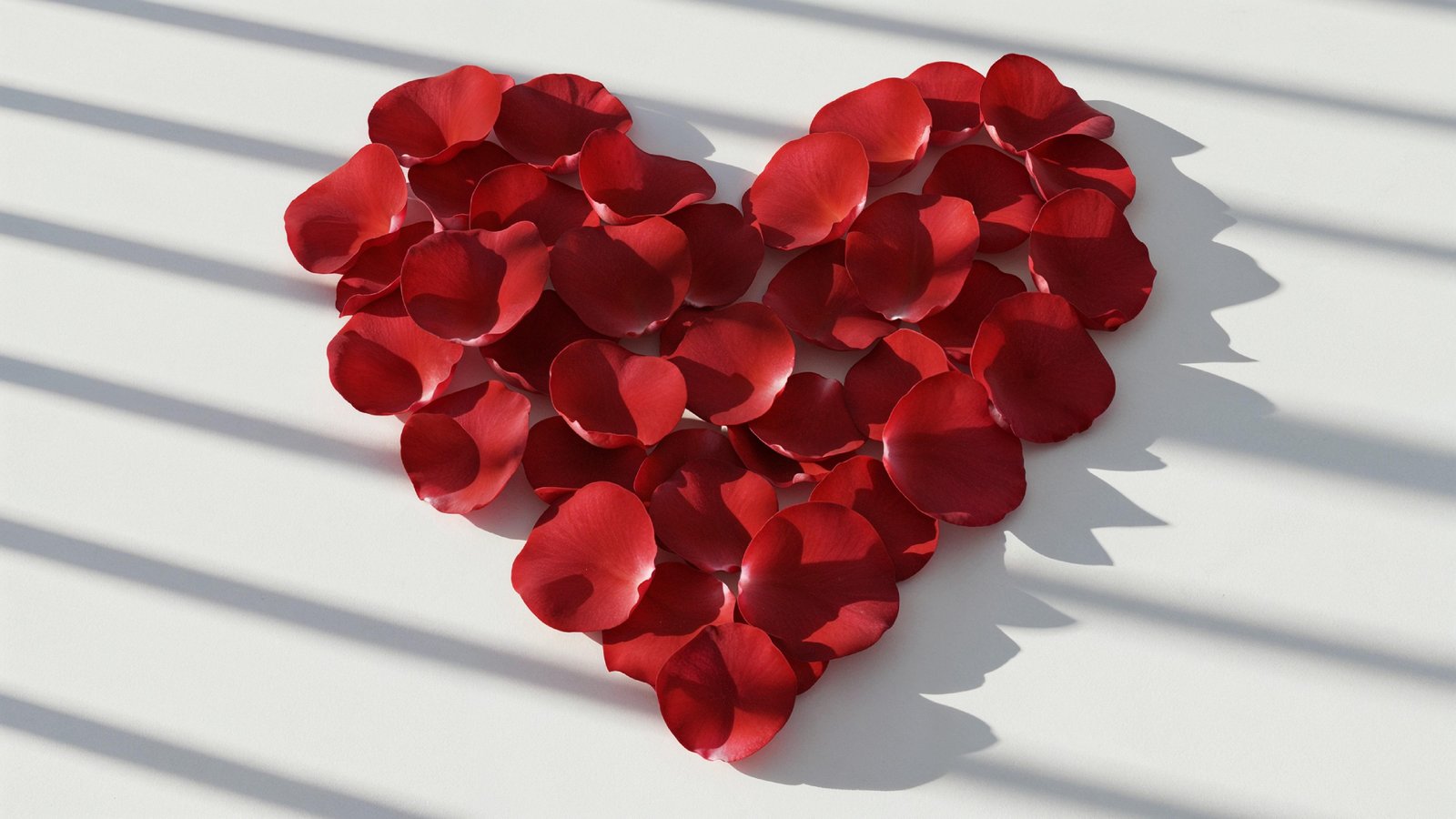 Heart Shape Made of Red Rose Petals on White Background
