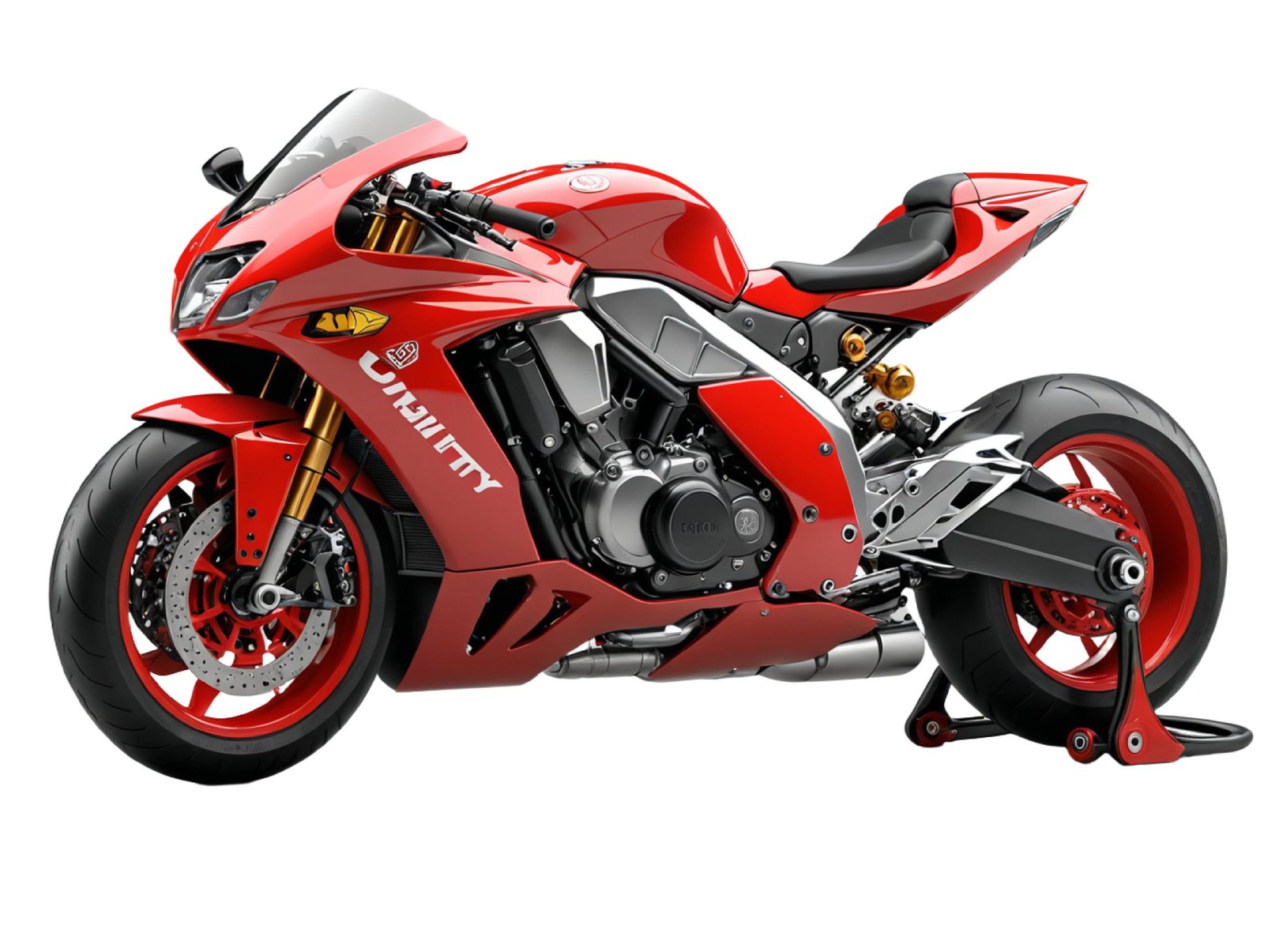 High Performance Red Sport Motorcycle Isolated on White Background