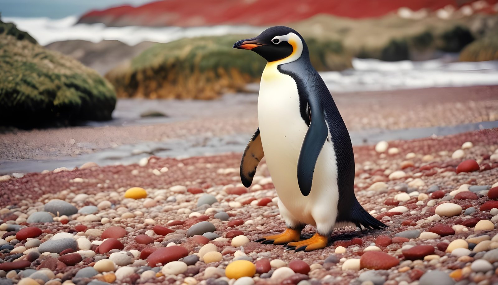 Majestic Penguin in Antarctic Landscape with Snow Covered Mountains Background