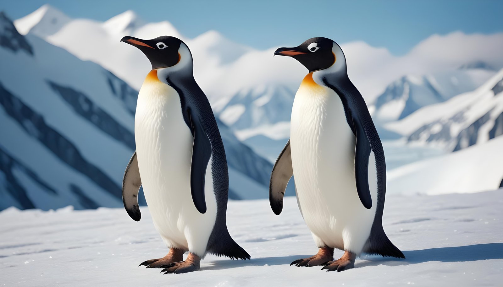 Majestic Penguin in Antarctic Landscape with Snow Covered Mountains Background