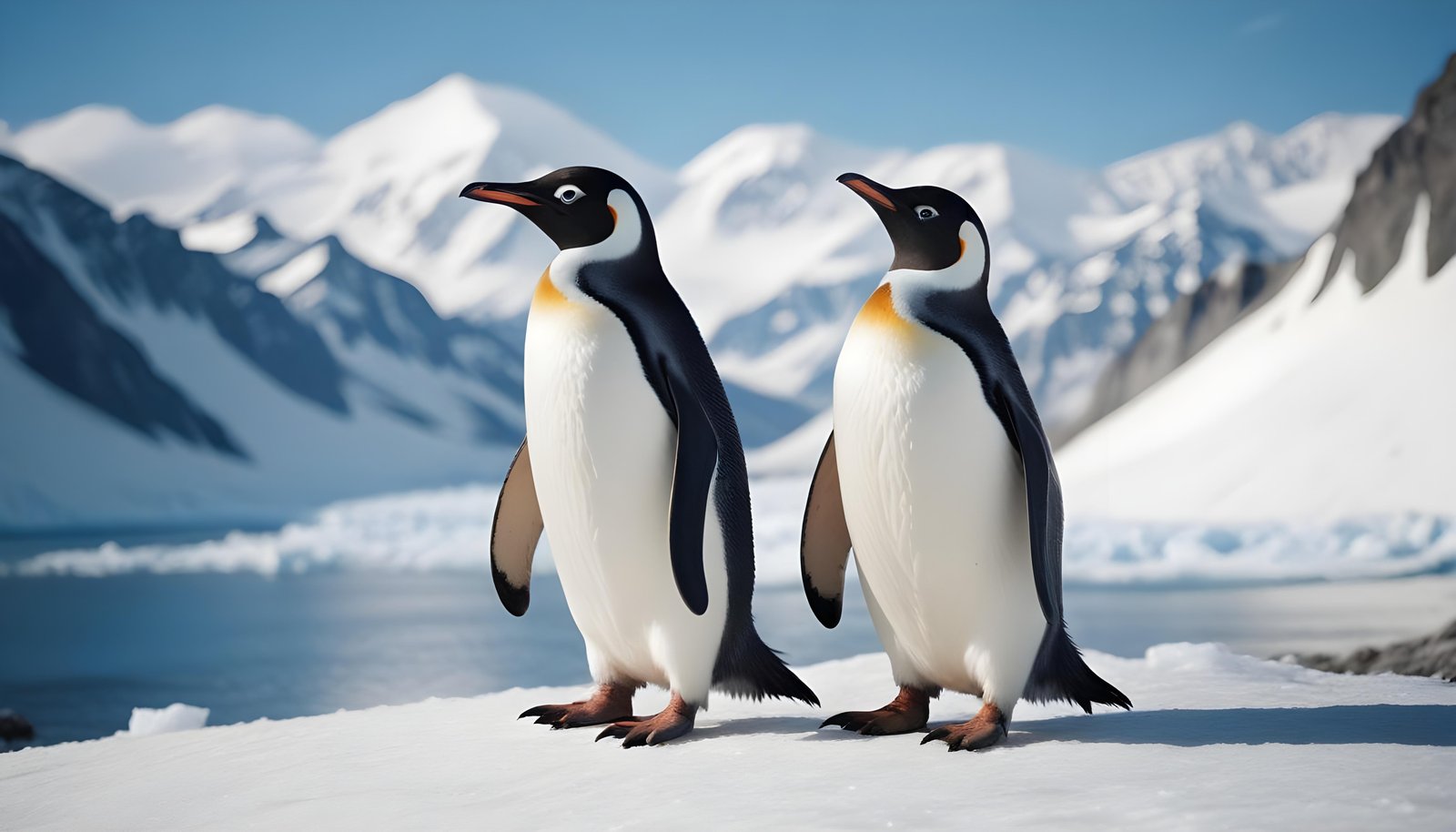 Majestic Penguin in Antarctic Landscape with Snow Covered Mountains Background