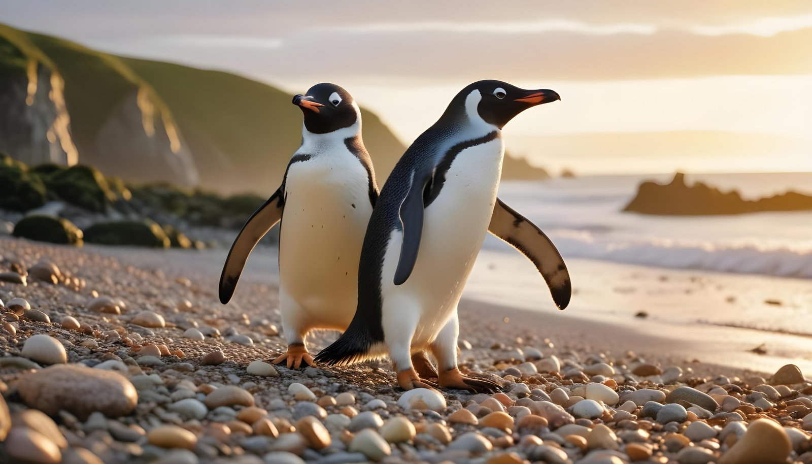 Majestic Penguin in Antarctic Landscape with Snow Covered Mountains Background