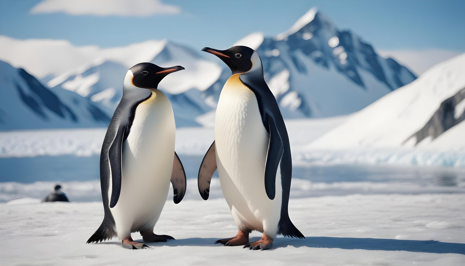 Majestic Penguin in Antarctic Landscape with Snow Covered Mountains Background