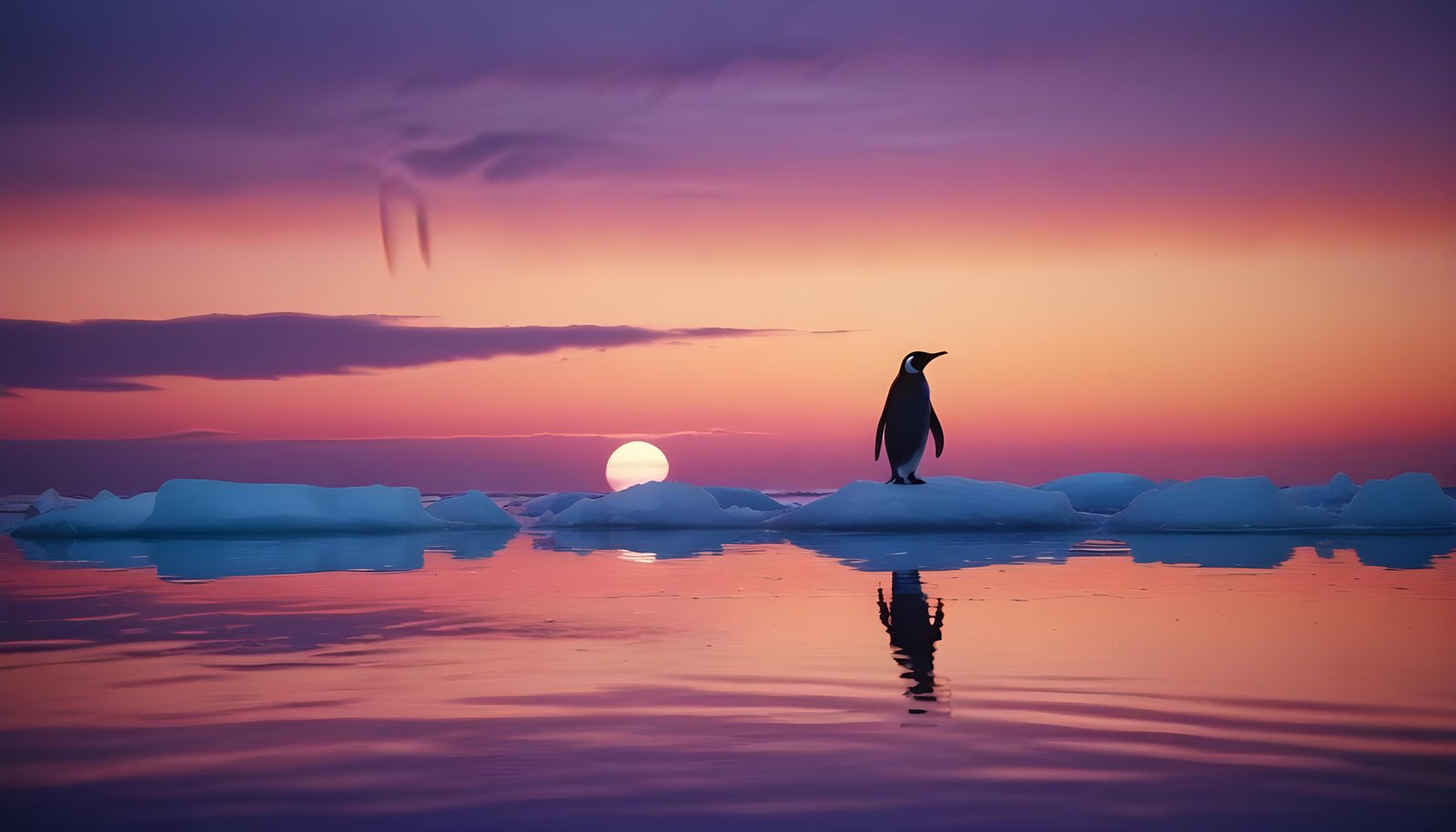 Majestic Penguin in Antarctic Landscape with Snow Covered Mountains Background