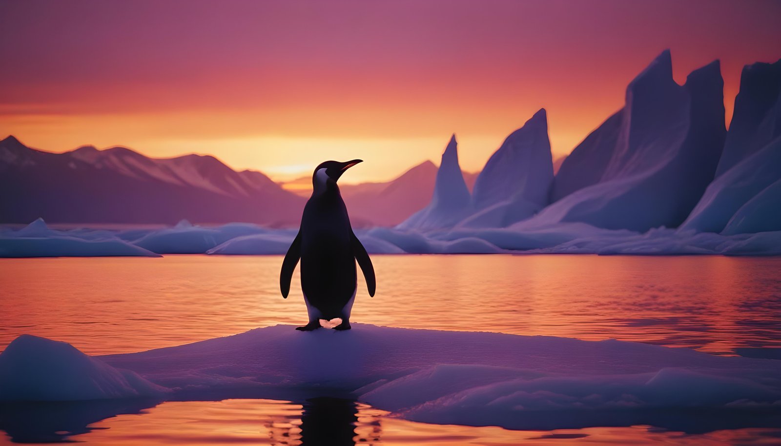 Majestic Penguin in Antarctic Landscape with Snow Covered Mountains Background