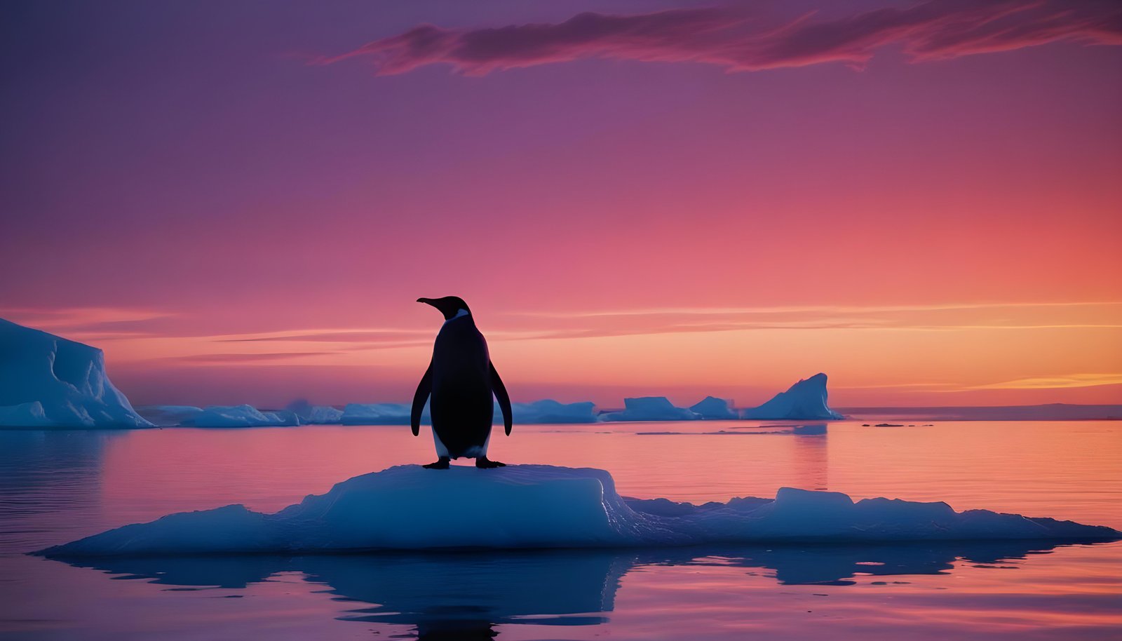 Majestic Penguin in Antarctic Landscape with Snow Covered Mountains Background