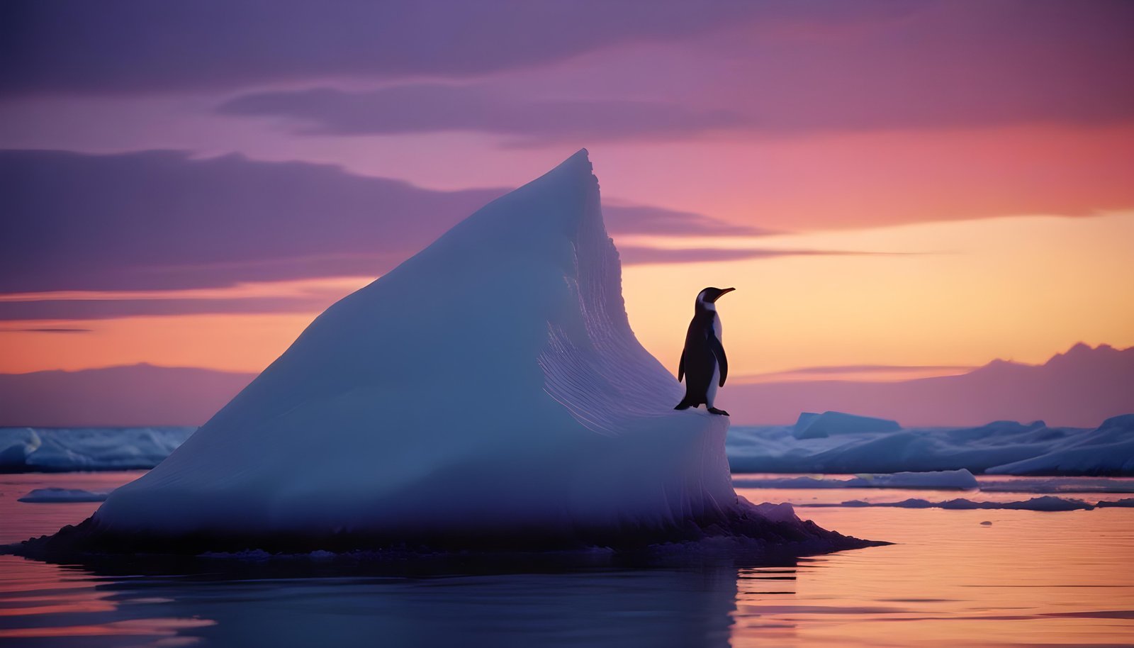 Majestic Penguin in Antarctic Landscape with Snow Covered Mountains Background